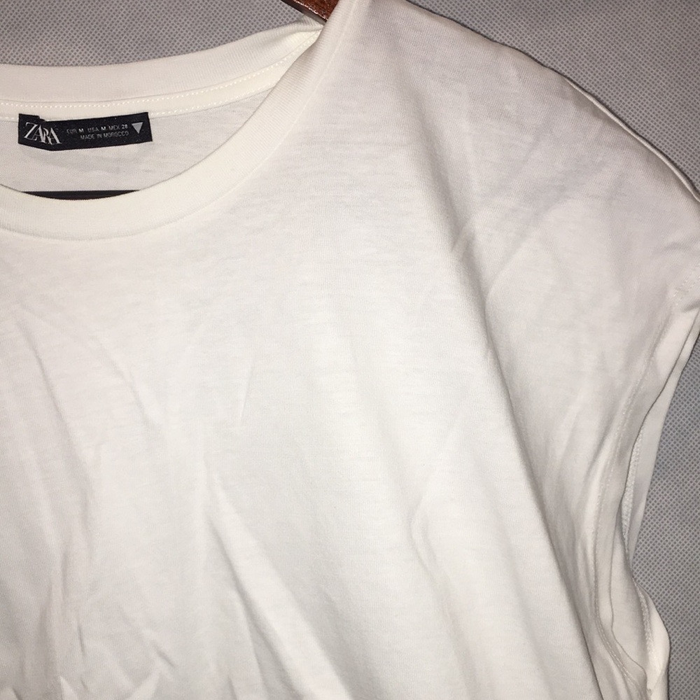 Zara Drawstring Bottom White Sleeveless Crop Top | Size M - Picture 3 of 5